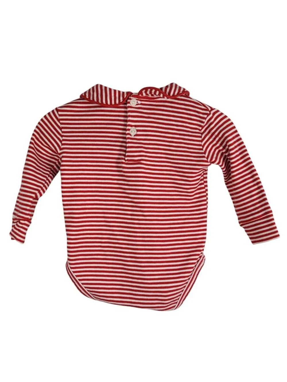 Little English Bodysuit Red White Striped 3M Romper Long Sleeve Collar Unisex
